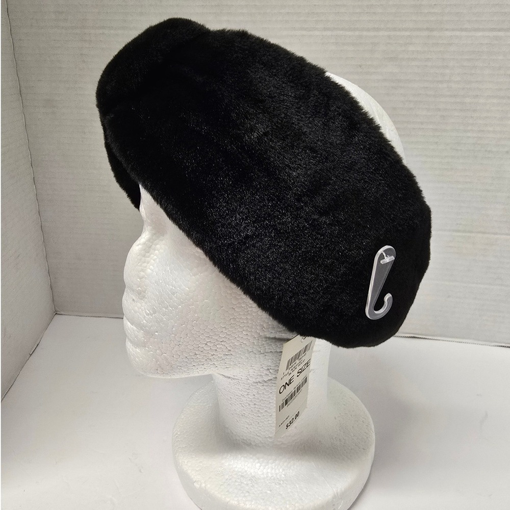 INC International Concepts Old Money Black Faux Fur Twisted Knot Headband NWT